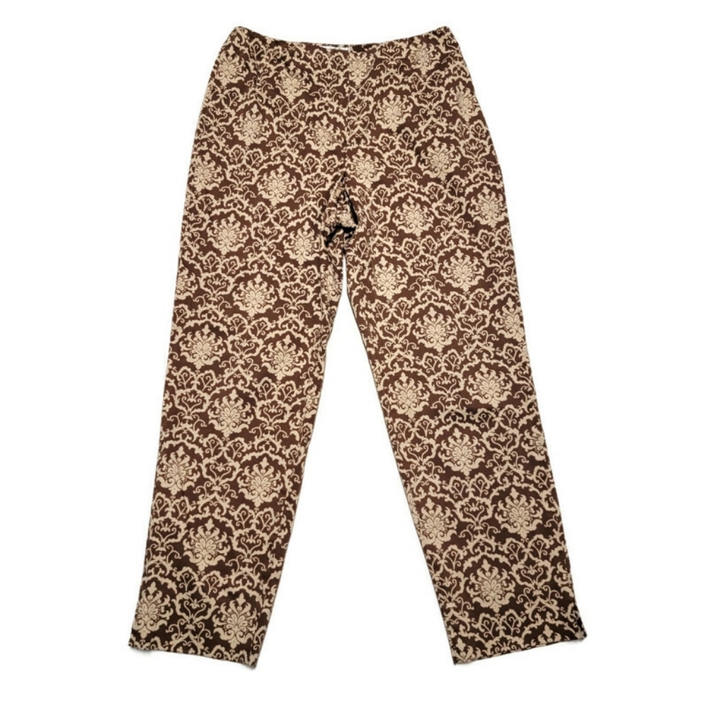 Talbots Womens Size 8 Brown And Tan Print Ankle Pleated Front Pants